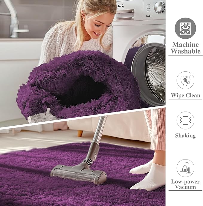 OLANLY 5x8 Machine Washable Large Area Rugs for Living Room, Bedroom, Soft Fluffy Shaggy Bedside Rug, Indoor Floor Carpet for Kids Girls and Boys, Dorms, Nursery, Home Decor Aesthetic, Dark Purple
