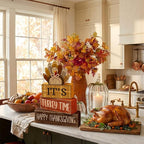 Moucuny 4 Pcs Fall Decorations for Home Wooden Turkey Decor Thanksgiving Tiered Tray Decor Thanksgiving Table Centerpiece Rustic Wooden Turkey Time Block Sign for Autumn Harvest Party Kitchen Shelf