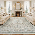 Lessymo Washable Rugs for Living Room, 9x12 Large Area Rug for Bedroom Dining Home Office, Soft Non-Slip Vintage Stain Resistance Oushak Carpet, Boho Neutral Farmhouse Decor, Beige Brown
