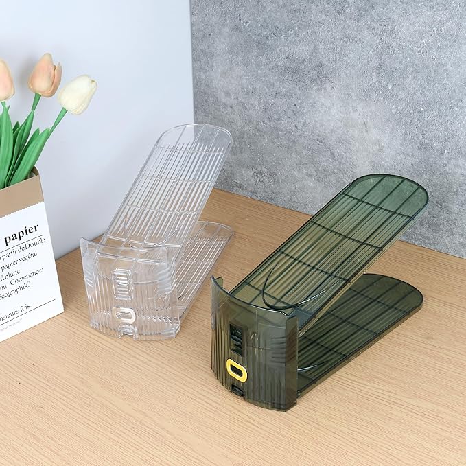 Yes!Fresh Shoe Slot Organizer, Boutique Display Style Shoe Stacker for A Pair of Shoes, Separable Shoe Rack for Closet Organization, 3 Adjustable Narrow Shoe Rack (Transparent Green, 4 Pack)