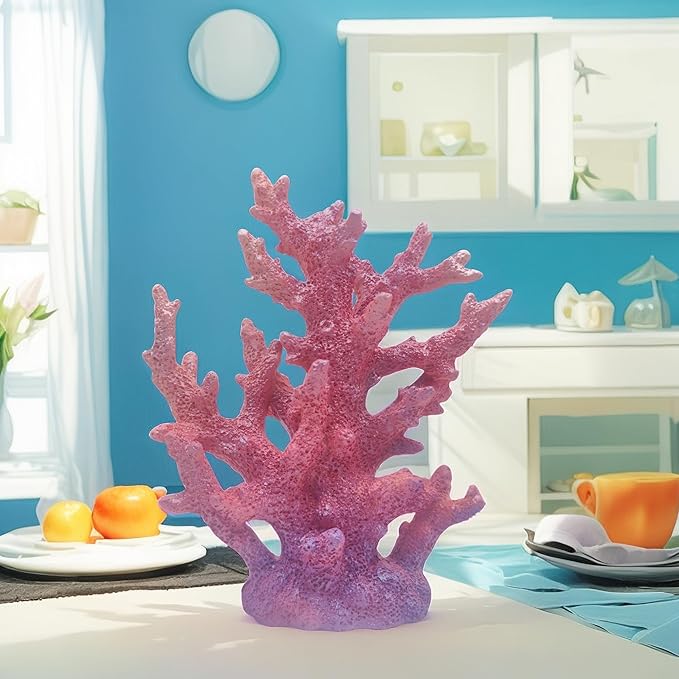 Etlemonde Beach Coastal Decor Coral Reef Home Decor Coral Statue Sculpture Home,Desk,Bathroom,Desktop Shelf Statue,Marine Themed Gifts (Gradient Purple Coral)