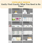 Over The Door Organizer, 5-Tier Extra Large Behind Door Storage with 10 Big Front & 10 Mesh Pockets, 80lb Capacity, Hanging Storage Organizer with Clear Window Kids Toys, Shoes, Diapers, Light Grey