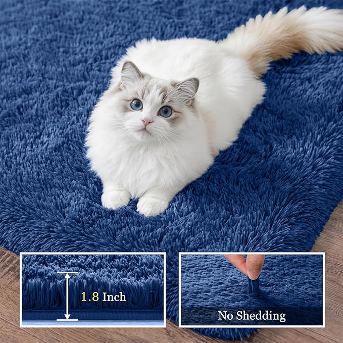 Fluffy 5x7 Area Rugs for Living Room Bedroom: Ultra Soft Shag Rug Non-Slip Non-Shedding Small Plush Bedside Rug Indoor Floor Carpets for Kids Room Playroom Entryway Nursery Dorms Home Decor Blue