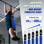 Pull Up Assistance Bands with Foot Support Pedal - Upgraded Heavy Duty Resistance Bands Adjustable Weight/Height with 80Lbs Bands&Measured Strap for Strength Training Home Gym