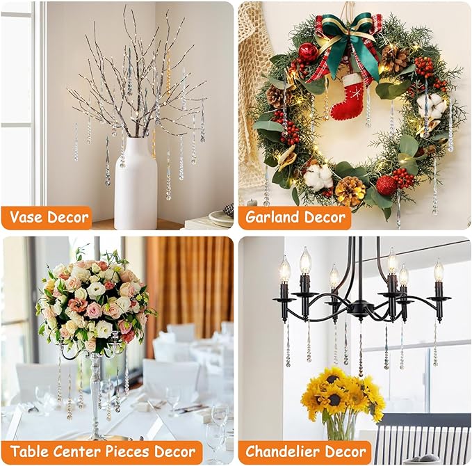 12pcs Crystal Icicle Christmas Tree Ornaments, Glass Beads Hanging Chandelier Pendants for Christmas Party Wedding Winter Decorations (Multicolor)