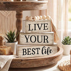 Moucuny 4 Pcs Farmhouse Table Decor Inspirational Wooden Signs Rustic Beaded Wooden Block Gift Sign Live Your Best Life Farmhouse Table Centerpiece for Living Room Housewarming Gift