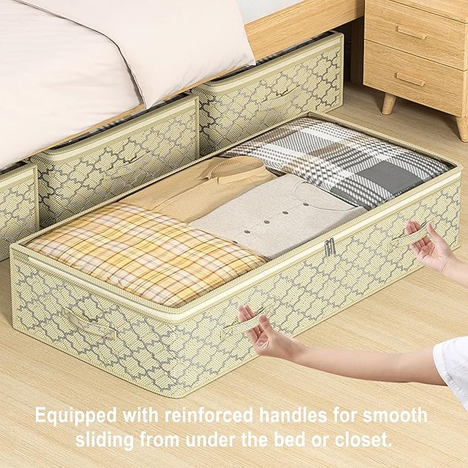 Foldable Under Bed Storage–Under Bed Storage Containers Non-Woven Fabric with Dual Zipper, Closet Organizers for Clothing, Bedding–Space-Saving Storage For Bedroom (7 in)