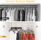 Legging Organizer for Closet, Metal Yoga Pants Hangers 4 Pack w/10 Clips Holds 40 Leggings, Space Saving Hanging Closet Organizer w/Rubber Coated Closet Organizers and Storage, Pink