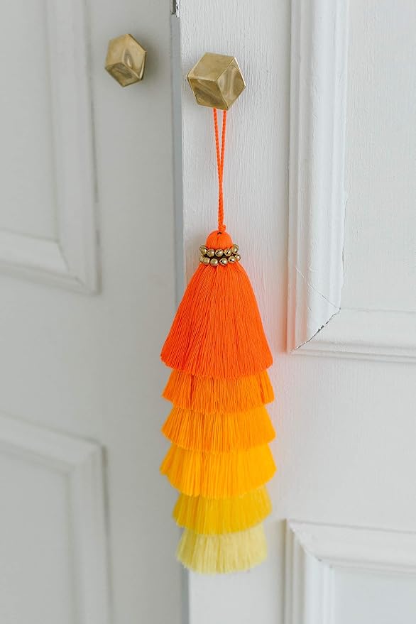 Tassellini Multi-Colored Layered Large Cotton Tassel with Hanging Loop for Furniture Décor, Home or Handbag Accessory (Red)
