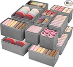 Drawer Clothing Organizer 16-Pack, Grey 3 Sizes Underwear Drawer Dividers, Fabric Folding Wardrobe Organizer, Can Store Baby Clothes, Bras, Underwear, Panties, Belts, Socks, Ties, etc.