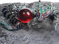 LIYAOLI Large Metal 3D Printed Articulated Chinese Dragon Figurine Statue Bookshelf Decor 15 Inch Three Color Flexible Joints Luck Dragon for Home Office Desk Decoration,with Red Gemstone Bead