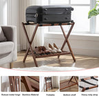 Luggage Racks Set Of 2 Suitcase Stand Foldable With Storage Shelf For Guest Room Hotel Essentials Solid Bamboo Heavy-Duty Item Holder Chestnut Brown