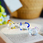 H&D HYALINE & DORA 3 Pack Glass Crystal Mouse Figurines Collectibles,Hand Blown Art Glass Animals Miniature Garden Decor Statue