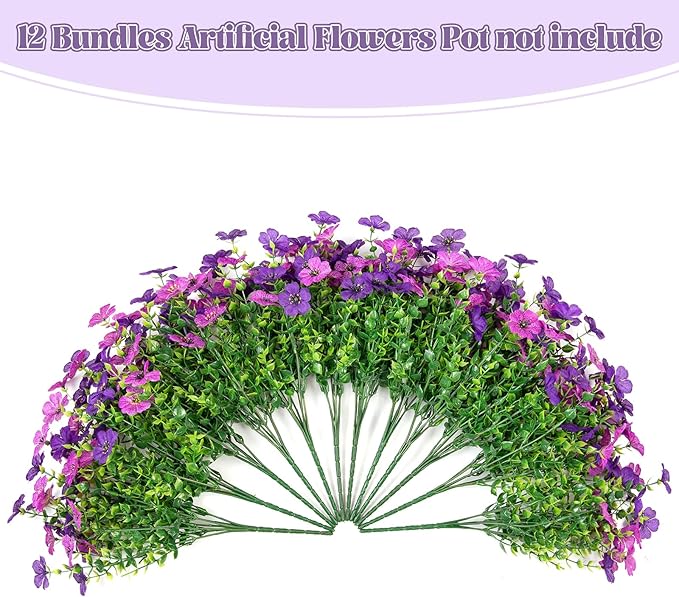 Artificial Fake Mums Flowers for Outdoor Spring Decor, 12 Bundles Faux Flowers Plants Silk Daisy for Planter Pot Colorful UV Resistant Look Real for Front Door Porch Patio Outside Yard(Light Purple)