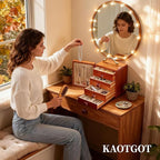 Wooden Jewelry Box for Women 4 Tier Walnut Wooden Jewelry Box with handle (Butterfly Prints A)