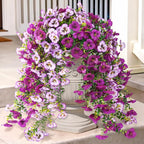 Fake Artificial Flowers for Outdoors, 4 Pcs Faux Hanging Pansy Flowers Spring Summer Decor, UV Resistant Fake Plants Silk Flower for Planter Front Door Porch Patio Yard Garden(Gradient Purple Red)