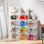 Hat Organizer Box, Stackable Clear Baseball Caps Holder Box Containers with Magnetic Door for Hats Snapback Cap Storag, Hat Rack Display Case, Holds 8 Hats Each (Clear, 2 Pack)