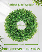 Vlorart 20 Inch Faux Round Boxwood Wreath, Weatherproof Wreaths for Front Door, Artificial Spring Summer Greenery Wreath with Sash for Farmhouse Wedding Year Round Indoor and Outdoor