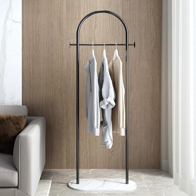Freestanding Clothing Rack with Marble Base,Modern Black Arch Garment Rack for Small Spaces,Sturdy Metal Coat Rack,Clothes Racks for Hanging Clothes in Bedroom,Closet,Entryway,Boutique Display