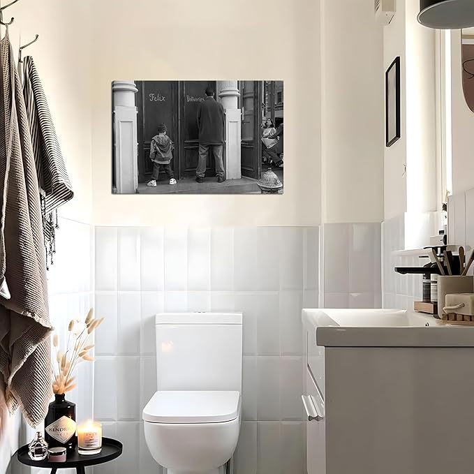 Funny Bathroom Wall Decor Black and White Wall Art - Classic Movie Posters Canvas Print, Vintage Funny Wall Art for Office Lounge Area Restroom Bathroom Decor 12x16 inch