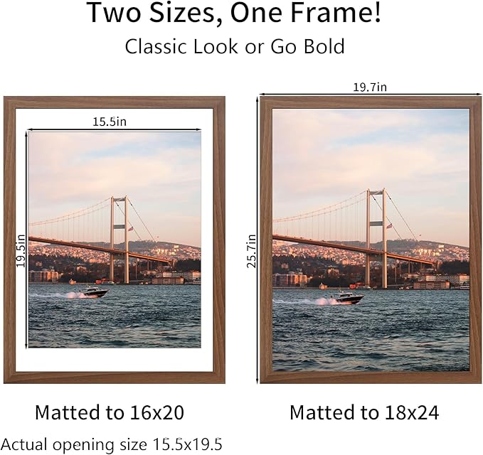 18x24 Picture Frame Brown Set of 3, Display Pictures 16x20 with Mat or 18 x 24 Without Mat, Poster Frames 18x24 for Wall Hanging Horizontal and Vertical