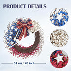 Idyllic 22 Inch Large Patriotic Wreath with Red White Blue PE Ribbons & White Stars - 4th of July Memorial Day Front Door Decor, Outdoor Holiday Wreath