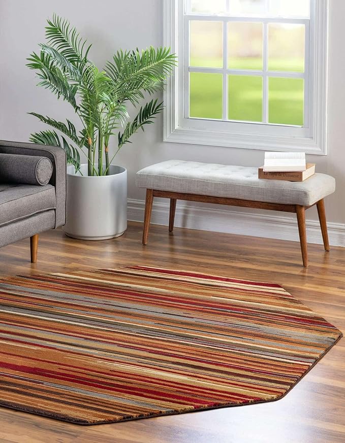 Unique Loom Barista Collection Area Rug - Icatu (6' 1" Octagon, Beige/Brown)