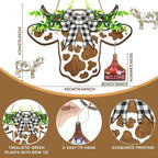 Suzile 16 Pcs Cow Decor Welcome Sign Wooden Cow Head Door Wreath Sign with Buffalo Plaid Bow Interchangeable Hanging Ornaments for Christmas Farmhouse Home Front, 16.5 x 12 Inch