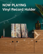 BS-VOG Now Playing Vinyl Record Stand, 150 LP Vinyl Record Storage with Non-slip Grooves, Wood Now Spinning Vinyl Record Holder for Albums Magazine Rack Organizer Record Display, Gift Package
