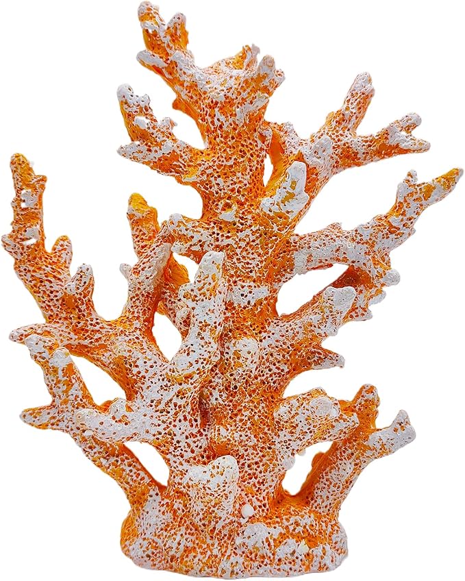 Etlemonde Beach Coastal Decor Coral Reef Home Decor Coral Statue Sculpture Home,Desk,Bathroom,Desktop Shelf Statue,Marine Themed Gifts (Golden Orange Coral)