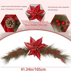 CITYES Christmas Swag Decoration Floral Swag with Berries and Silk Poinsettia Flowers Pine Needles Greenery 41.34 Inch Christmas Swag Xmas Door Swag for Front Door Festival Decor Wall Arch Window