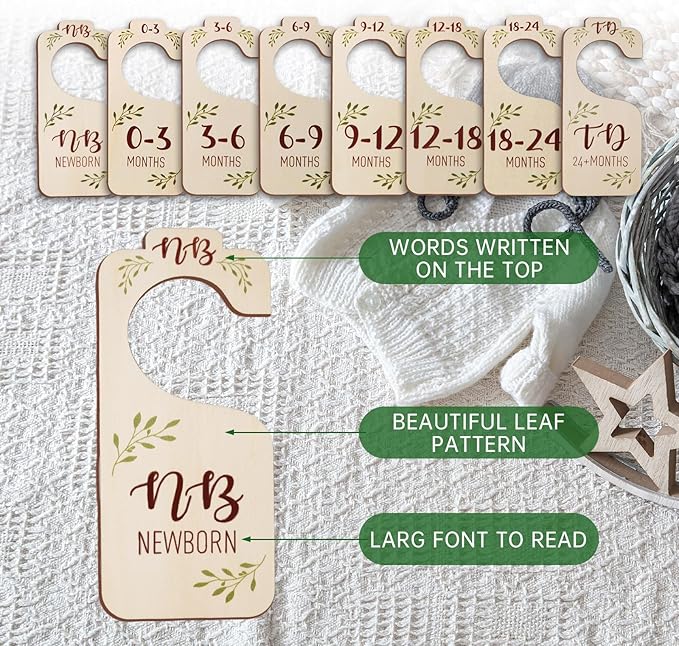 Baby Closet Dividers - Set of 8 Wooden Double-Sided Baby Clothes Organizer from Newborn to Toddler for Daily Gender-Neutral Baby Nursery Decor