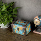 ELLDOO Decorative Treasure Chest Box, Wooden + PU Leather Storage Box for Jewelry Trinkets, Keepsakes box for Girls Women Gifts (Green Map Pattern)