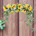 Artificial Sunflower Swag, 17.7inch Decorative Flower Swag Wedding Arch Decor, Fake Flower Wreath Sunflower Swag Garland, Green Leaves Hanging Ornament Floral Swag Door Swag for Wedding Home(Yellow)
