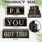 Yuntau 4 Pcs Farmhouse Motivational Office Desk Black Decor P. S. You Got This Wooden Tabletop Inspirational Tiered Tray Decorations Rustic Sign Block Gift for Women Home Kitchen Shelf