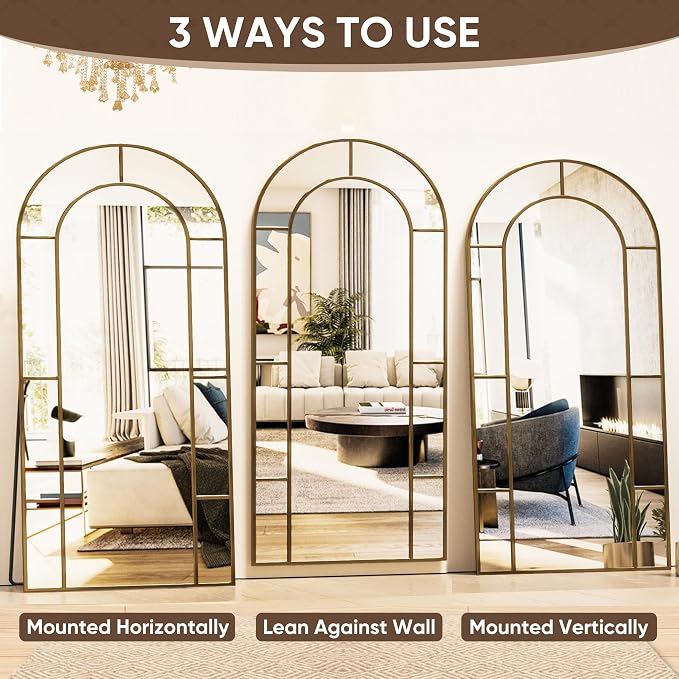 Antok 81" x 41" Full Length Mirror, Floor Mirror Arched Window Decorative Mirror, Metal Framed Decor Farmhouse Floor Mirrors Art Pane Mirrors Wall Decor for Bedroom, Living Room, Entryway Black
