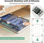 Kitstorack Clear Plastic Under Bed Storage Containers Bins with Lids and 8 Pre-installed Wheels,37.8 Qt, Rolling Foldable Flat Under Bed Organizer Boxes for Clothes Shoes Clothing Bedroom