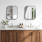 BONEWEI 16x20 inch Bathroom Mirror,Black Rectangle Mirror,Wall Mounted Bathroom Frame Vanity Mirror with Round Corner for Bedroom Living Room,Entryway Hangs Horizontal or Vertical