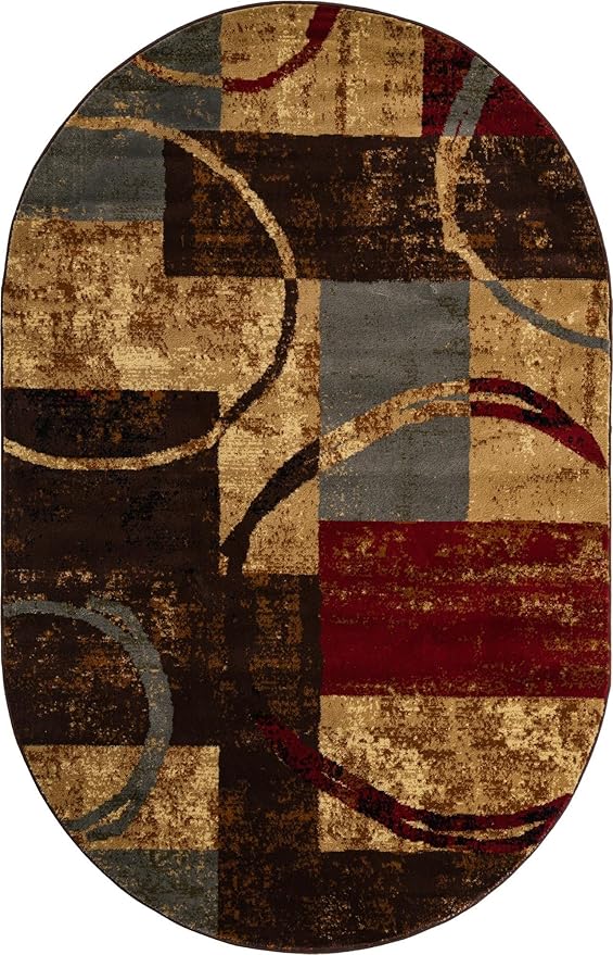 Unique Loom Barista Collection Area Rug - Kouillou (5' 3" x 8' Oval, Multi/Brown)