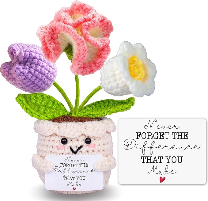 Teacher Appreciation Gifts, Thank You Teachers Gift, End of Year Teacher Gifts, Graduation Birthday Retirement Gift for Teachers Mentor Coworker Boss, Cute Handmade Crochet Carnations 3 Flowers Doll