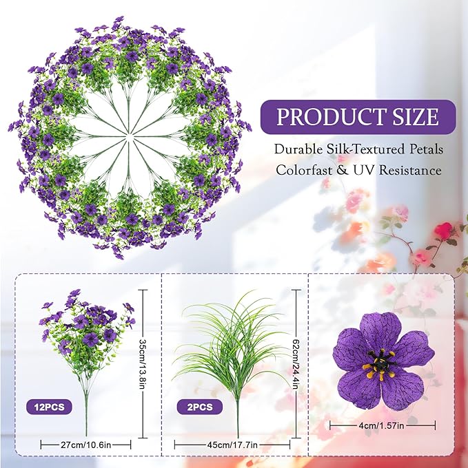 Artificial Flowers for Outdoors, 14 Bundles UV Resistant Fake Flowers Daisy with Greenery Plants,Faux Outdoor Flowers for Spring Summer Decoration, Outdoor Faux Plants Home Window Porch Patio Yard