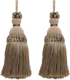 DÉCOPRO Beautiful Hand-Crafted 5" (12.5cm) Key Tassel, 3 1/2" (8.5cm) Loop # IKTJ, Beige Khaki Green #4567 (Khaki Green, Dark Beige) Set of 2