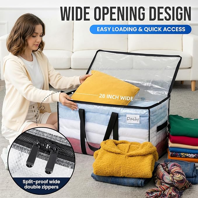 TAILI Extra Large Moving Bags, 8 Pack Clear Heavy Duty Totes For Storage with Visible Window, Wrap Around Handles, Storage Bags for Space Saving, Alternative to Moving Boxes