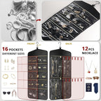 CHICECO Travel Jewelry Holder Organizer,Hanging Jewelry Organizer Storage With Zippered Pockets for Cloest,Wall,Door,Jewelry Holder for Earrings, Necklaces（Upgrade Black）