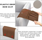 NB Sofa Armrest Organize remote holder bedside caddy organizer with 5 pockets，non-slip couch remote control holder couch armchair caddy accessories (Brown, 35"x12.4")
