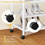 Furologee Portable Clothes Rack for Hanging Clothes, Rolling Clothing Rack With 3-Tier Shelves, Small Garment Rack with Wheels for Bedroom Living Room Laundry Room, White