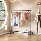 Hoctieon Z Rack Set of 2, Rolling Clothing Racks with Z-Base, Heavy Duty Garment Racks Set of 2, Clothes Rack on Wheels with Brakes, Clothes Organizer Rack Set of 2, Black
