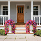 Artificial Fake Hanging Flowers Plants for Outdoor Spring Decoration,2 PCS Faux Silk Morning Glory with Eucalyptus Leaves,UV Resistant Realistic Trailing Vines for Balcony Porch Patio Yard Garden