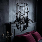 Halloween Gothic Black Dreamcatcher with 5 Bat Ornaments - Wall Hanging for Witchy Home Outdoor Decor, Halloween Bat Decor, Dark Gothic Gift, Goth Wall Hanging Decor