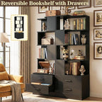 Armocity Corner Bookshelf with Drawers, 7 Tier Corner Book Shelf Display Bookcase, Freestanding L Shaped Bookshelf for Bedroom, Living Room, Home Office, Black